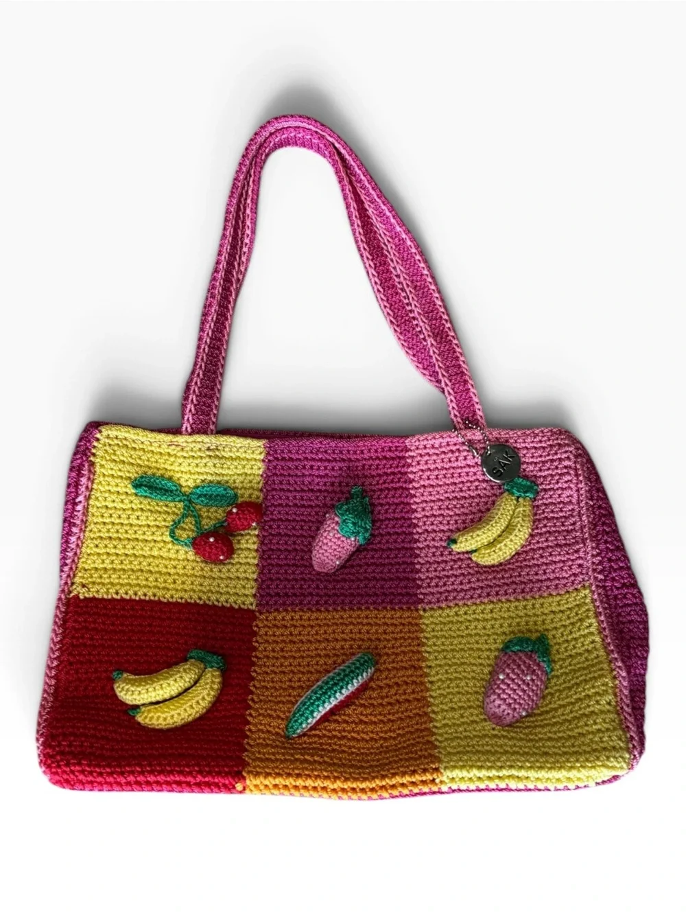 The Sak Pink Crochet Patchwork Fruit Tote with Wallet